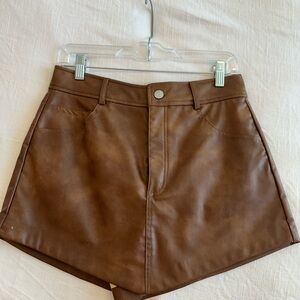 Zara Brown Faux Leather Mini Skort